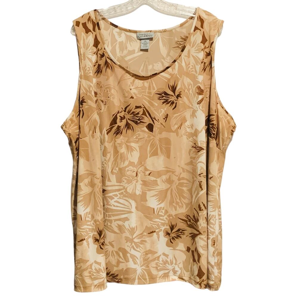 Maggie Barnes for CATHERINES Tank Top 3X Hawaiian Tropical Print Neutral